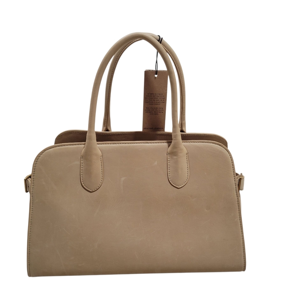 NWT New Margot New York Genuine Leather Sand Brown Bowling Bag
